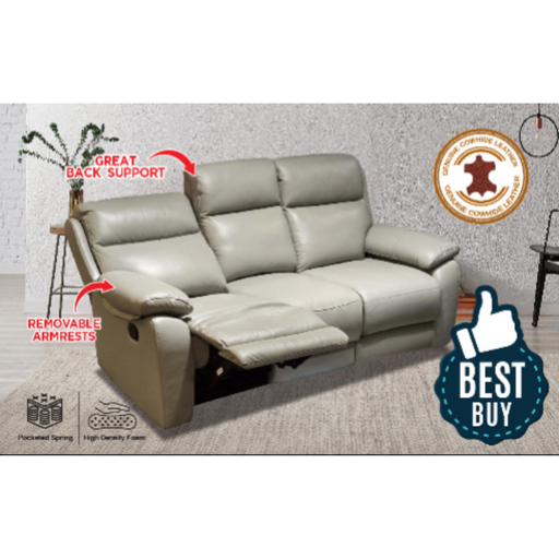 Paco 3 Seater Recliner Sofa, Half Leather