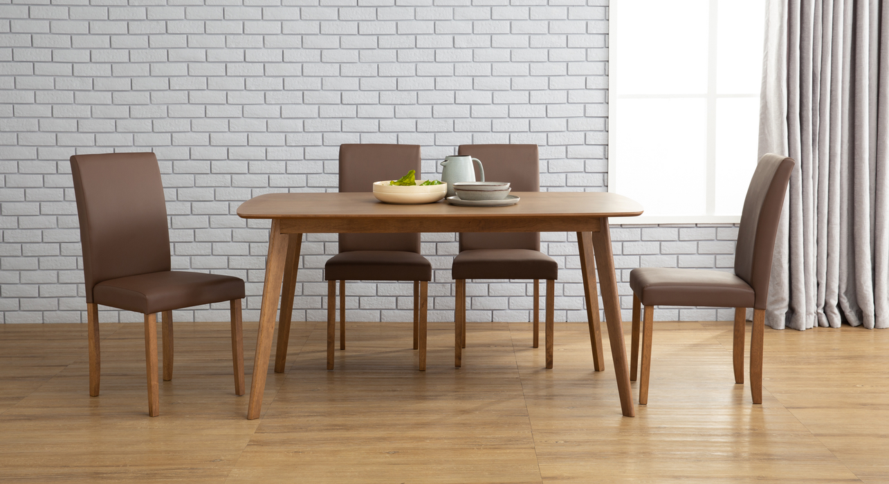 Aimon 1.5m Dining Set with 4 Lenore Chairs, Solid Wood with MDF Top - Novena Furniture Singapore