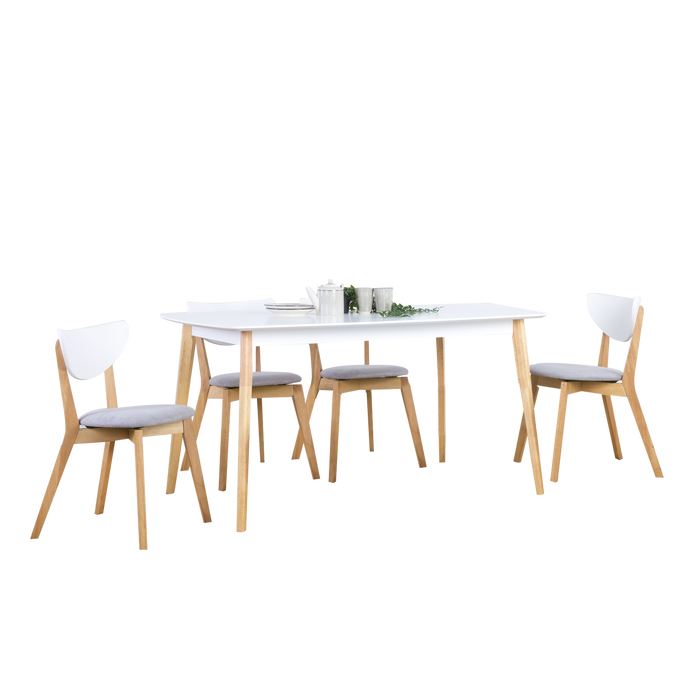 Aimon 1.2M Dining Set with 4 Naida Chairs - Natural-White - Novena Furniture Singapore