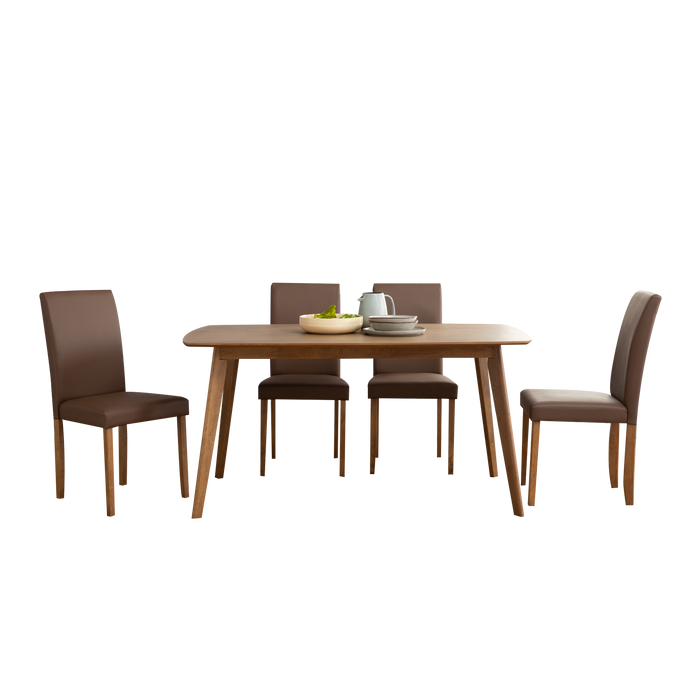 Aimon 1.5m Dining Set with 4 Lenore Chairs, Solid Wood with MDF Top - Novena Furniture Singapore