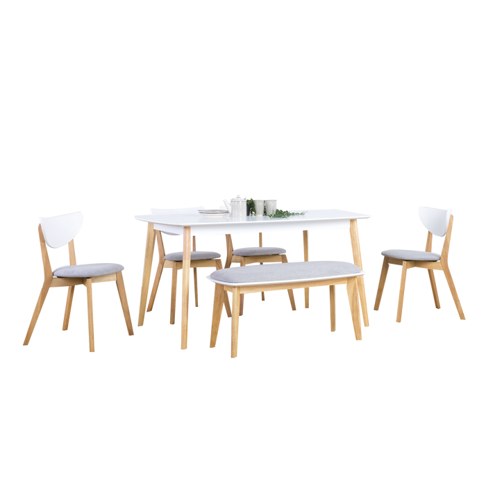 Aimon 1.5m Dining Set with Naida Chairs and Bench, Solid Wood with MDF Top - Novena Furniture Singapore