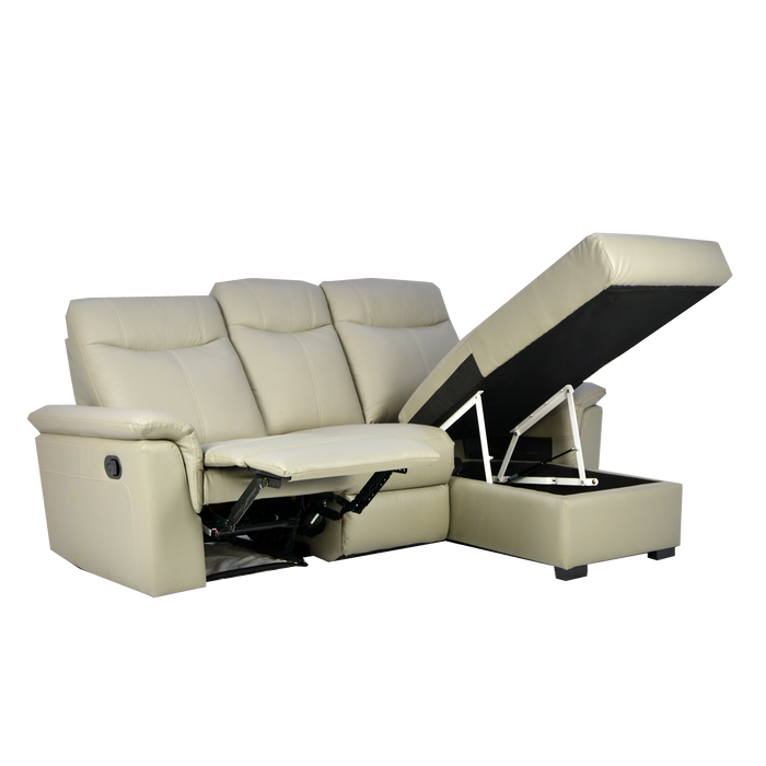 Barros L-Shaped Recliner Sofa with Storage, Half Leather - Novena Furniture Singapore