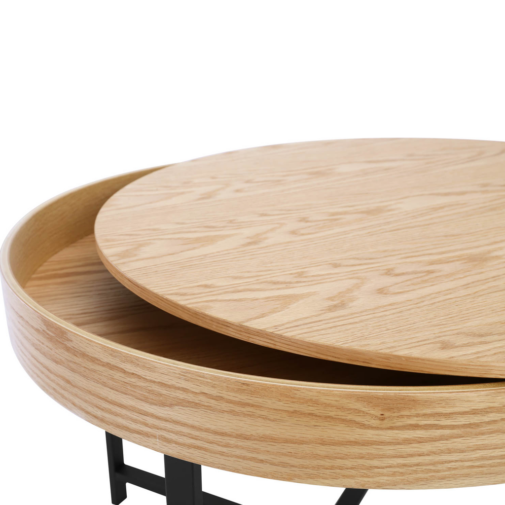 Hirai Round Coffee Table With Storage, Wood - Natural | Novena ...